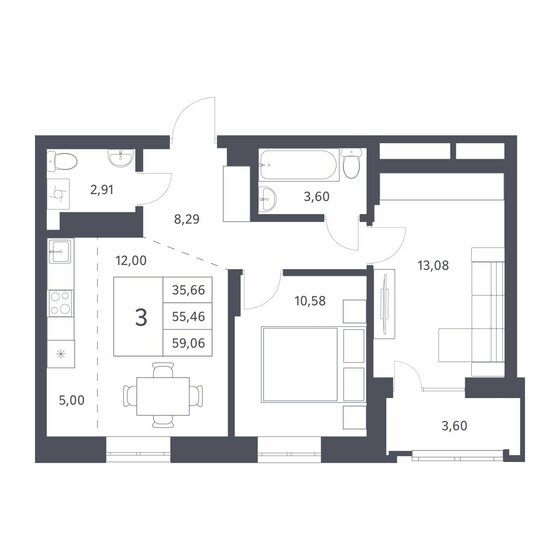 55,5 м², 2-комнатная квартира 7 250 000 ₽ - изображение 1