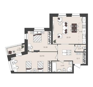 Квартира 87,3 м², 3-комнатная - изображение 1