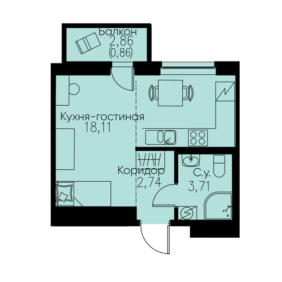 25,1 м², квартира-студия 5 060 100 ₽ - изображение 1