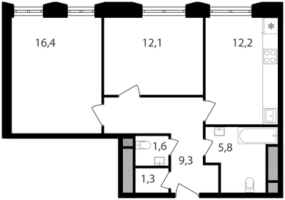 56,3 м², 2-комнатные апартаменты 13 185 460 ₽ - изображение 4