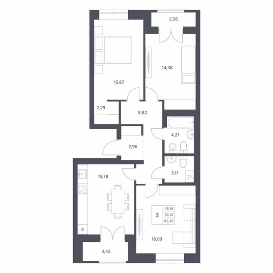 89,3 м², 3-комнатная квартира 9 900 000 ₽ - изображение 1