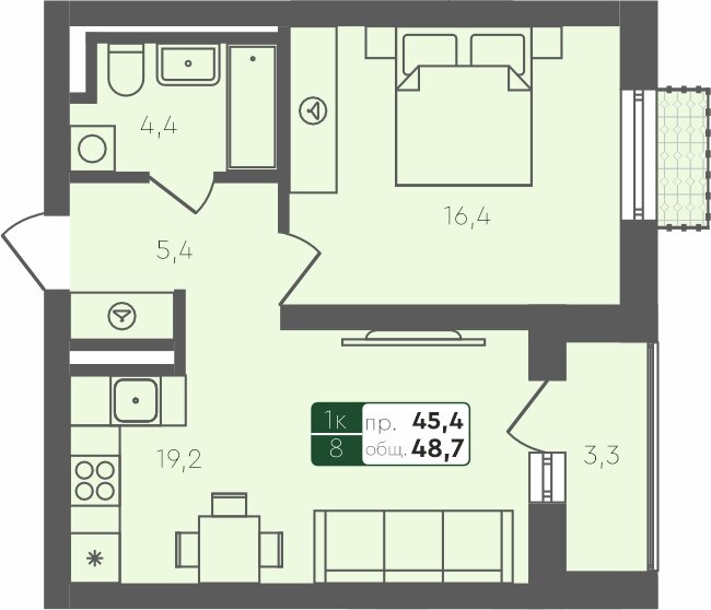 48,7 м², 1-комнатная квартира 6 745 200 ₽ - изображение 1