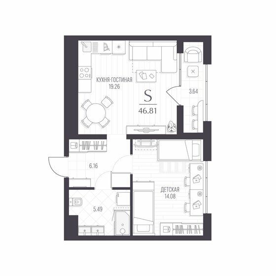 46,8 м², 1-комнатная квартира 7 817 270 ₽ - изображение 1
