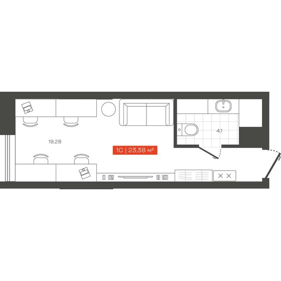 23,4 м², 1-комнатные апартаменты 5 010 000 ₽ - изображение 1