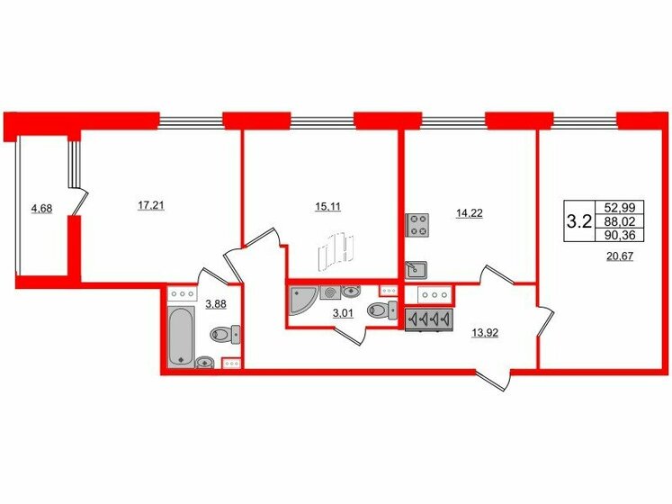 88 м², 3-комнатная квартира 22 450 336 ₽ - изображение 1