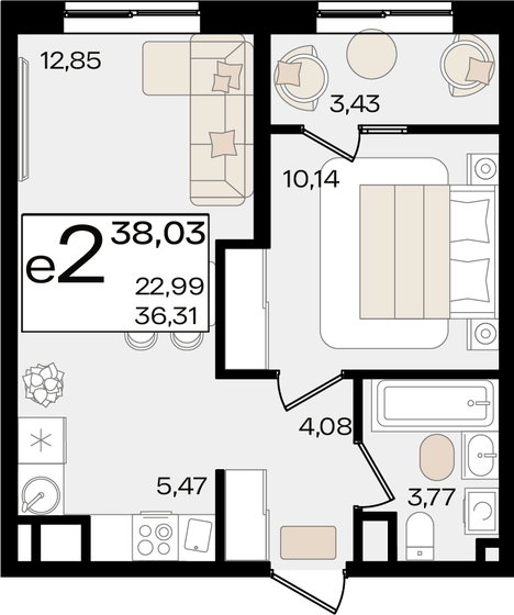 38 м², 2-комнатная квартира 10 945 034 ₽ - изображение 1