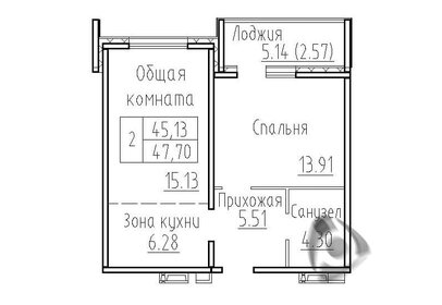 Квартира 47,7 м², 2-комнатная - изображение 1