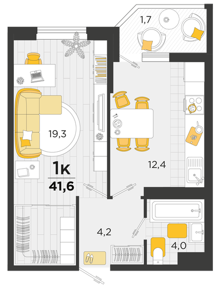 41,6 м², 1-комнатная квартира 6 377 280 ₽ - изображение 1