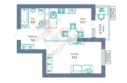 Квартира 37,3 м², 1-комнатная - изображение 1