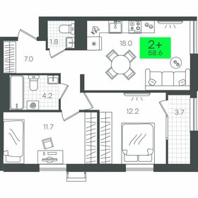 Квартира 58,6 м², 2-комнатная - изображение 1