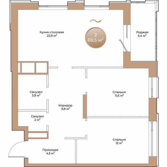 69,5 м², 2-комнатная квартира 10 564 000 ₽ - изображение 51