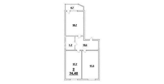 Квартира 74,4 м², 2-комнатная - изображение 1