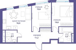 Квартира 63,6 м², 2-комнатная - изображение 1