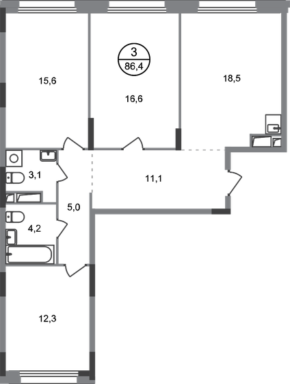 86,4 м², 3-комнатная квартира 18 269 584 ₽ - изображение 33