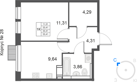 39,4 м², 1-комнатная квартира 9 149 974 ₽ - изображение 22