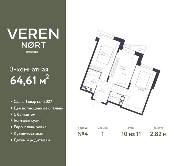 64,6 м², 3-комнатная квартира 9 578 719 ₽ - изображение 21