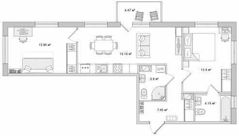 Квартира 66,8 м², 2-комнатная - изображение 1