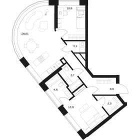 Квартира 79,1 м², 2-комнатные - изображение 2