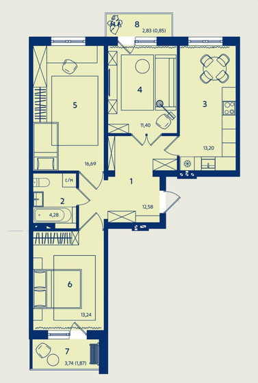 74,1 м², 3-комнатная квартира 9 263 750 ₽ - изображение 1
