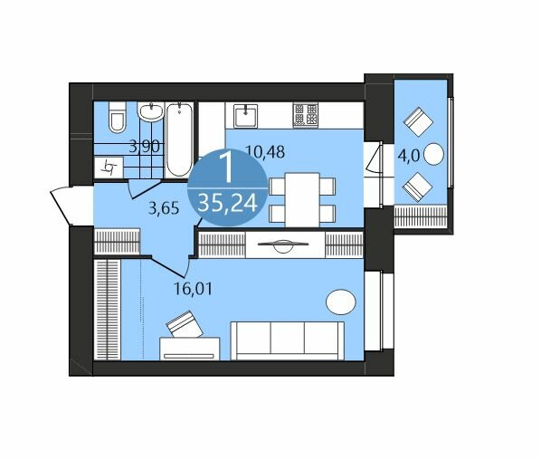 35,2 м², 1-комнатная квартира 4 166 400 ₽ - изображение 1