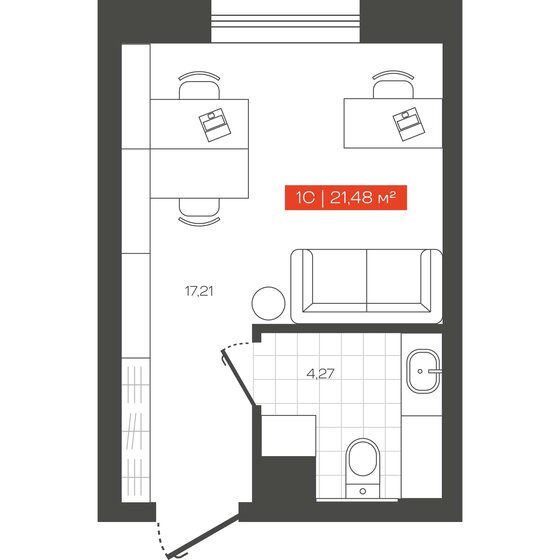 21,5 м², 1-комнатные апартаменты 4 820 000 ₽ - изображение 1