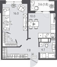 Квартира 39,7 м², 1-комнатная - изображение 1