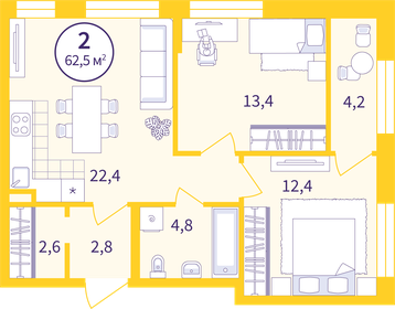 62,9 м², 2-комнатная квартира 9 240 000 ₽ - изображение 40