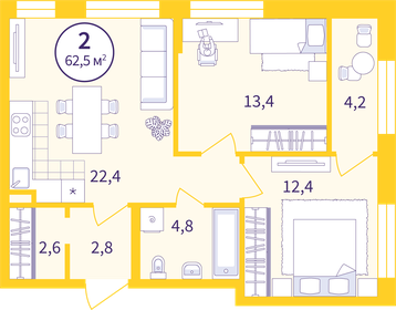 Квартира 60,4 м², 2-комнатная - изображение 1