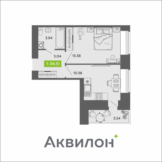 34,5 м², 1-комнатная квартира 5 286 126 ₽ - изображение 1