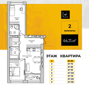 Квартира 64,7 м², 2-комнатная - изображение 1