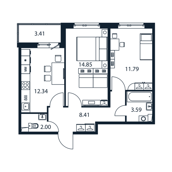 54,7 м², 2-комнатная квартира 7 925 888 ₽ - изображение 22