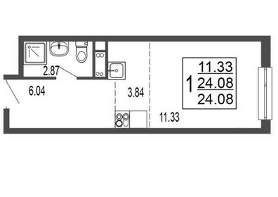 Квартира 24,1 м², студия - изображение 1