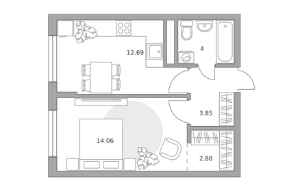 Квартира 37,5 м², 1-комнатная - изображение 2