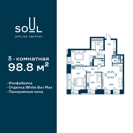 98,8 м², 3-комнатная квартира 48 757 800 ₽ - изображение 1