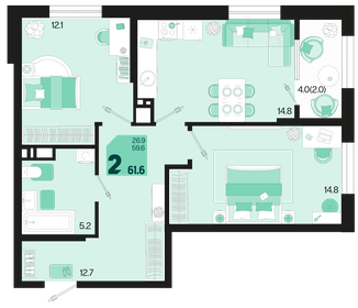 61,6 м², 2-комнатная квартира 8 562 400 ₽ - изображение 38