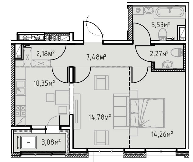 59,9 м², 2-комнатная квартира 9 289 150 ₽ - изображение 1