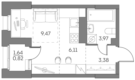 Квартира 23,8 м², студия - изображение 1