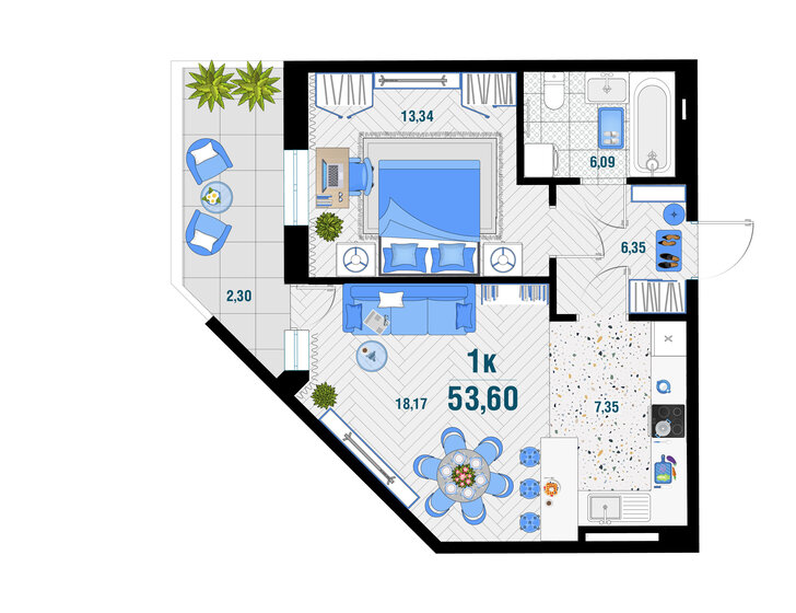 53,6 м², 1-комнатная квартира 6 919 760 ₽ - изображение 1