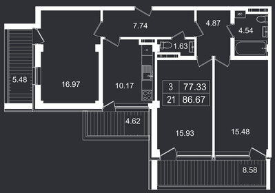 Квартира 86,7 м², 3-комнатные - изображение 1