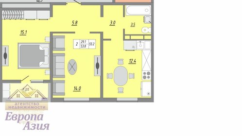 Квартира 55,2 м², 2-комнатная - изображение 1