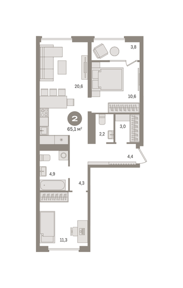 65,1 м², 2-комнатная квартира 11 240 000 ₽ - изображение 1