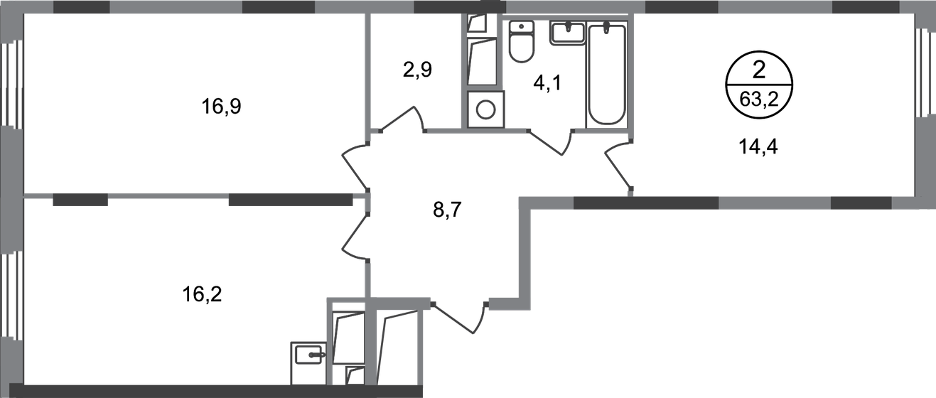 63,2 м², 2-комнатная квартира 17 033 418 ₽ - изображение 1
