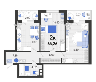 Квартира 65,3 м², 2-комнатная - изображение 1