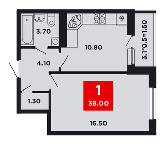 Квартира 38 м², 1-комнатная - изображение 1