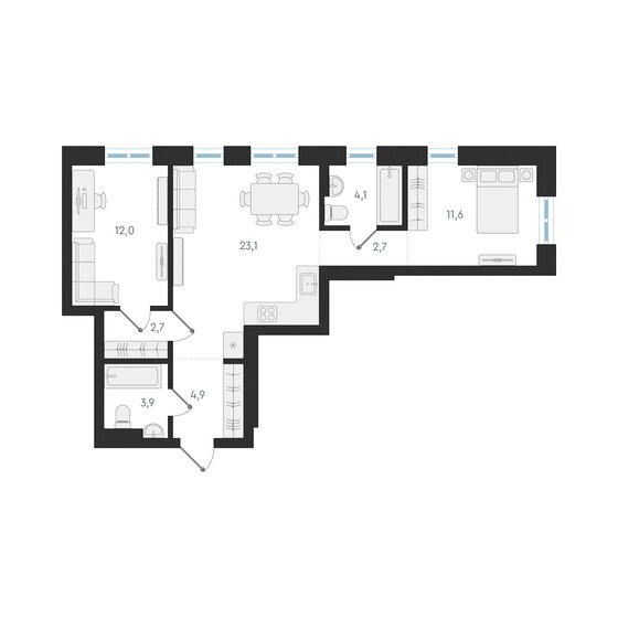 65 м², 2-комнатная квартира 11 800 000 ₽ - изображение 1