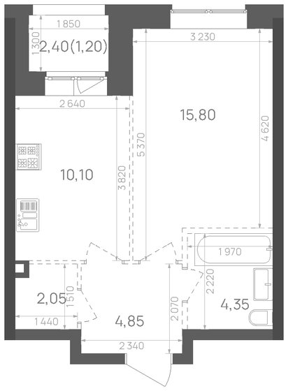 38,4 м², 1-комнатная квартира 9 953 076 ₽ - изображение 1
