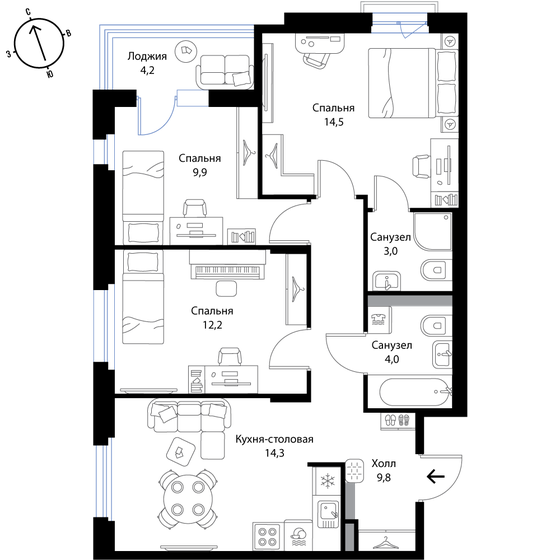 69,8 м², 4-комнатная квартира 11 866 000 ₽ - изображение 1