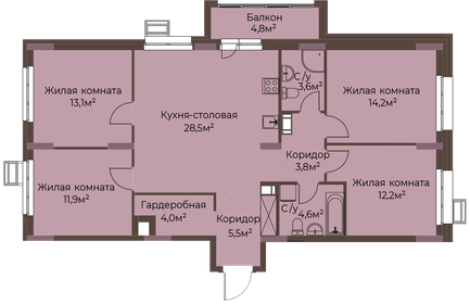 Квартира 102,8 м², 4-комнатная - изображение 1