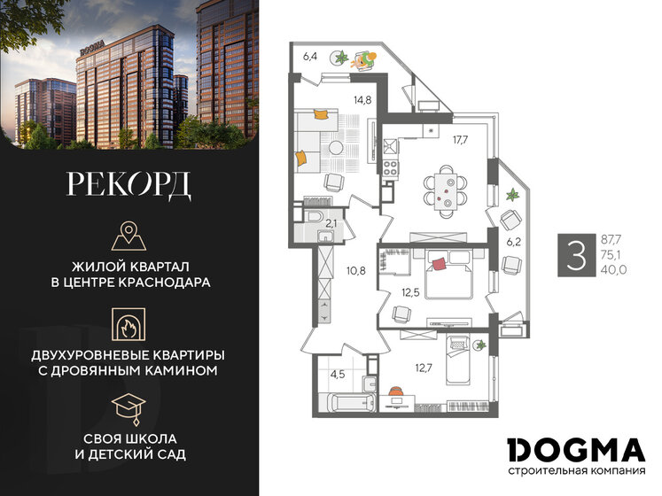 87,7 м², 3-комнатная квартира 15 461 685 ₽ - изображение 1