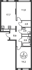 61,8 м², 2-комнатная квартира 17 101 698 ₽ - изображение 37